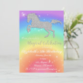 Regenbooglitter Unicorn Birthday Inture Kaart (Staand voorkant)