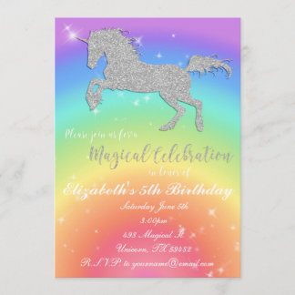 Regenbooglitter Unicorn Birthday Inture Kaart