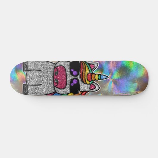 Regenbooglitter Unicorn Sparkly Chrome Holographic Persoonlijk Skateboard (Horizontaal)
