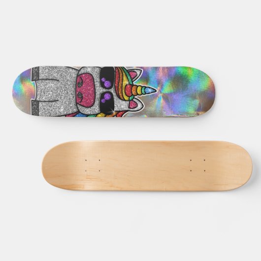 Regenbooglitter Unicorn Sparkly Chrome Holographic Persoonlijk Skateboard (Horizontaal)