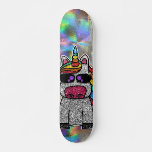 Regenbooglitter Unicorn Sparkly Chrome Holographic Persoonlijk Skateboard