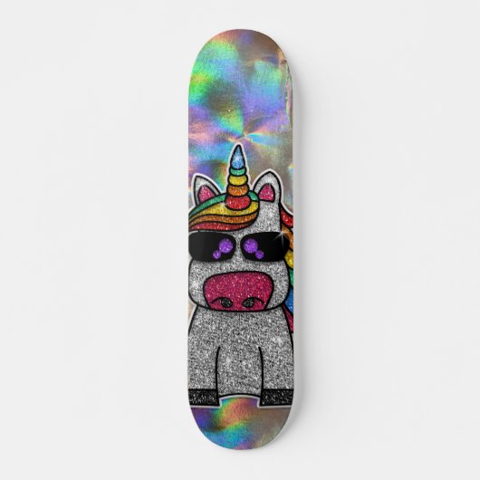 Regenbooglitter Unicorn Sparkly Chrome Holographic Persoonlijk Skateboard (Voorkant)