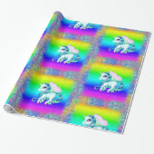 Regenbooglitter Unicorns Cadeaupapier (Uitgerold)