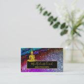 *~* Regenbooglitter. Universe Boeddha-Meditatie Visitekaartje (Staand voorkant)