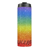 Regenbooglitterstrips met aangepaste naam thermosbeker (Voorkant)