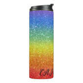 Regenbooglitterstrips met aangepaste naam thermosbeker (Gedraaid links)