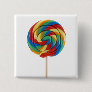 regenbooglolly op een stokknop vierkante button 5,1 cm