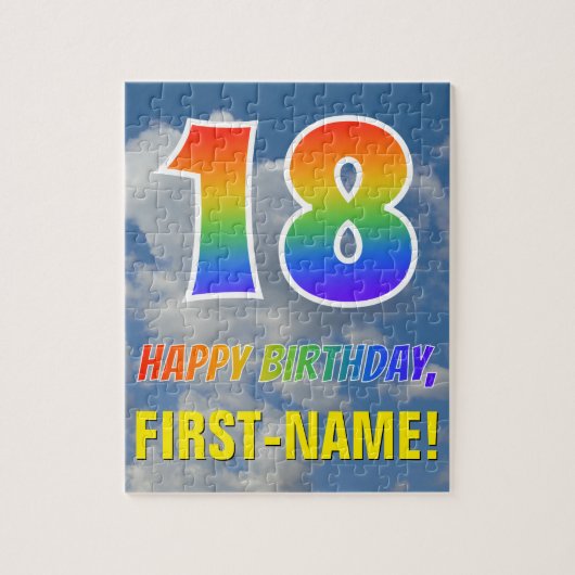 Regenbooglook "18" & "HAPPY BIRTHDAY", Bewolkte he Legpuzzel (Verticaal)