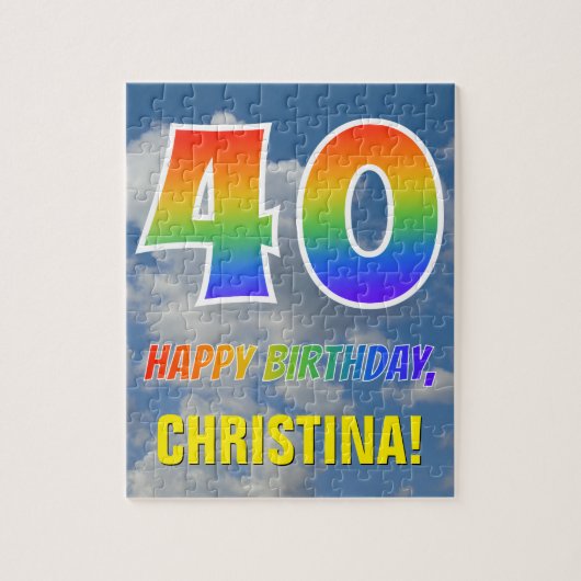 Regenbooglook "40" & "HAPPY BIRTHDAY", Bewolkte he Legpuzzel (Verticaal)