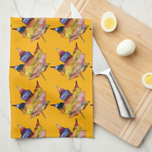 Regenboogmantel lekt op Herfst Sinaasappel Theedoek (Quarter Fold)