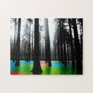 Regenboogmeer in Silhouette Forest Legpuzzel