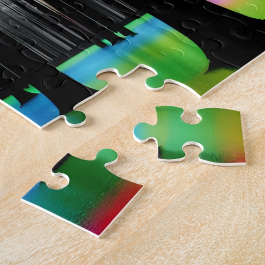 Regenboogmeer in zwart-wit Silhouetbos Legpuzzel (Zijkant)