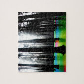 Regenboogmeer in zwart-wit Silhouetbos Legpuzzel (Verticaal)