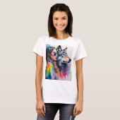 Regenboogmeisje met wolf t-shirt (Voorkant volledig)