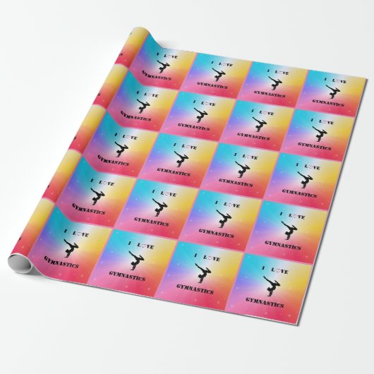 Regenboogmeisjes "Ik hou van gymnastiek" Cadeaupapier (Uitgerold)