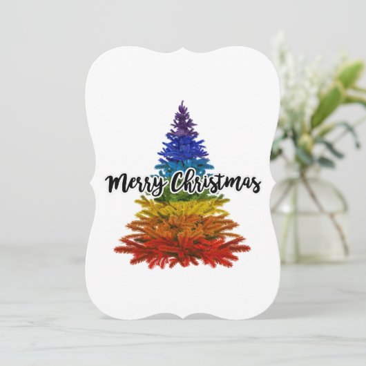 regenboogmerrie - kerstboom kaart (Staand voorkant)