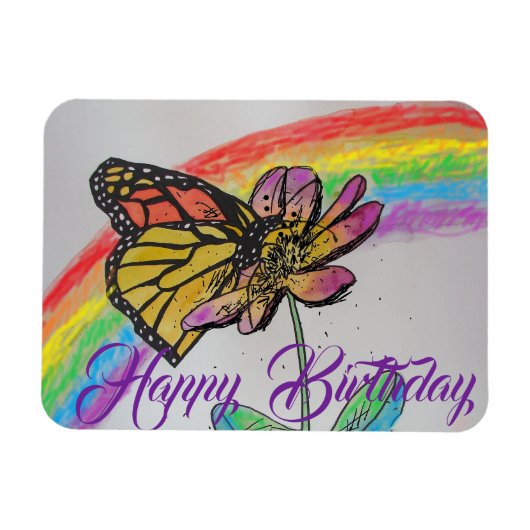 Regenboogmonoarch Butterfly Painting Birthday Magn Magneet (Horizontaal)
