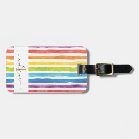 Regenboogmonogram Waterverf Stripe Bagagelabel (Voorkant horizontaal)