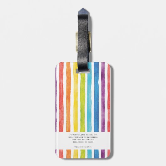 Regenboogmonogram Waterverf Stripe Bagagelabel (Achterkant verticaal)