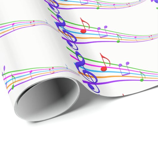 regenboogmuzikale noten op wit cadeaupapier (Rol Hoek)