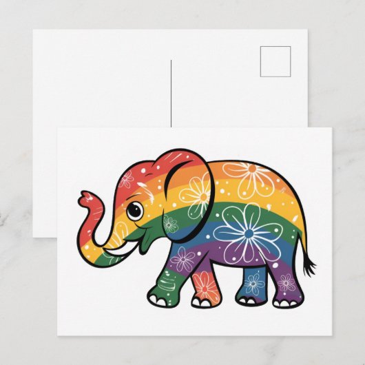 Regenboogolifant Briefkaart (Voorkant / Achterkant)