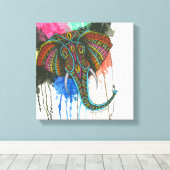 Regenboogolifant Canvas Afdruk (Insitu (Houten vloer))