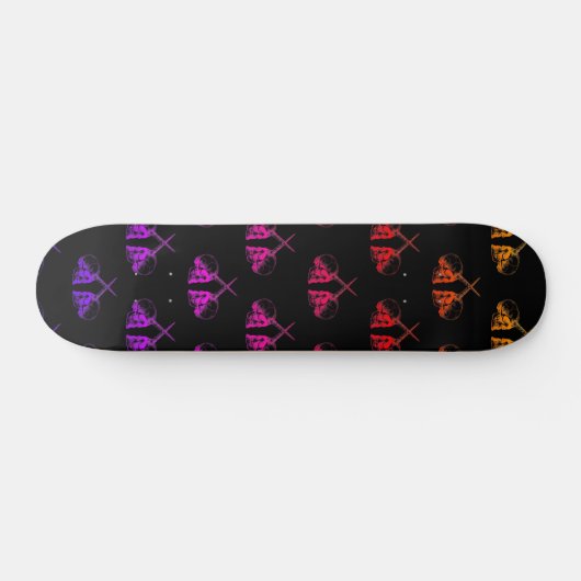 Regenboogontrokken schedels persoonlijk skateboard (Horizontaal)