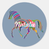 Regenboogpaard in verbleekte denim - gepersonalise ronde sticker (Voorkant)