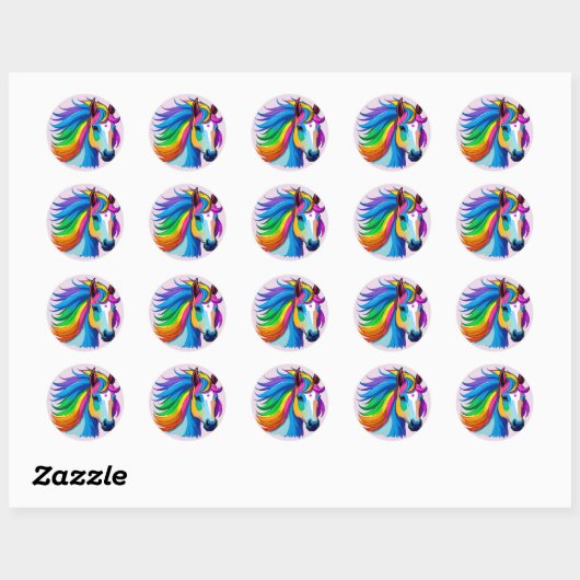 Regenboogpaarden Ronde Sticker (Vel)