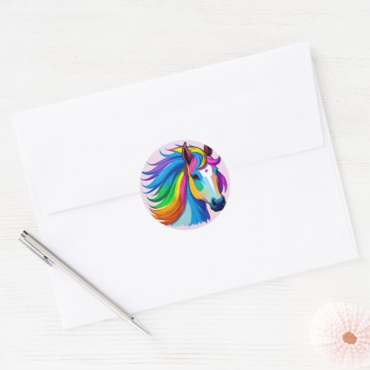 Regenboogpaarden Ronde Sticker (Envelop)