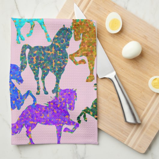 Regenboogpaarden Theedoek (Quarter Fold)