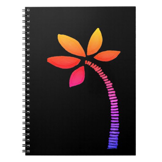 Regenboogpalmboom met zwarte achtergrond notitieboek (Voorkant)