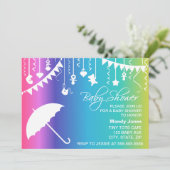 Regenboogparaplu moderne babydoucheuitnodigingen kaart (Staand voorkant)