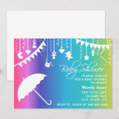 Regenboogparaplu moderne babydoucheuitnodigingen kaart (Voorkant / Achterkant)