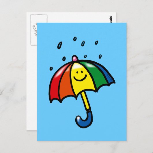 Regenboogparaplu's en regendruppels briefkaart (Voorkant / Achterkant)