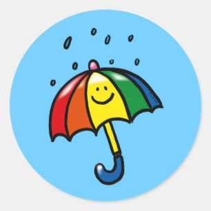 Regenboogparaplu's en regendruppels ronde sticker