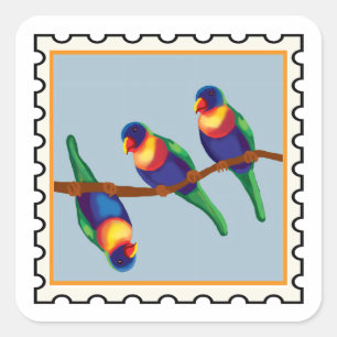 Regenboogparkieten Australische postzegel kunst Vierkante Sticker