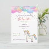Regenboogpasta unicorn kinderen Birthday Uitnodigi Kaart (Staand voorkant)