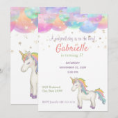Regenboogpasta unicorn kinderen Birthday Uitnodigi Kaart (Voorkant / Achterkant)