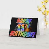Regenboogpatroon "HAPPY 11TH BIRTHDAY!" + Vuurwerk Kaart (Gele Bloem)