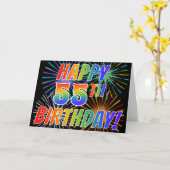 Regenboogpatroon "HAPPY 55TH BIRTHDAY!" + Vuurwerk Kaart (Gele Bloem)
