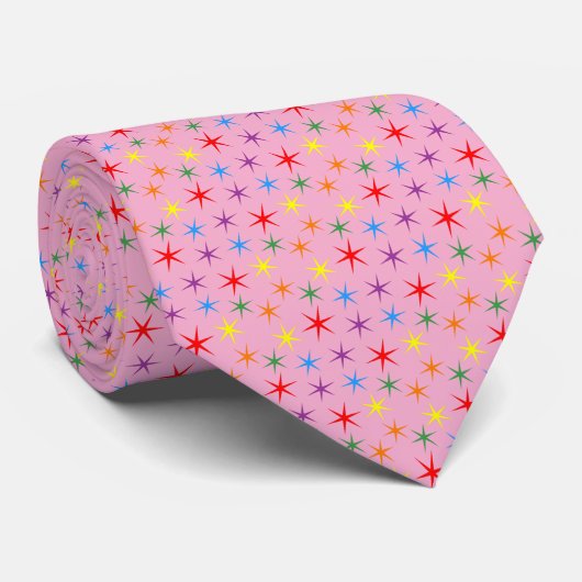 Regenboogpatroon mini sterren  stropdas (Opgerold)