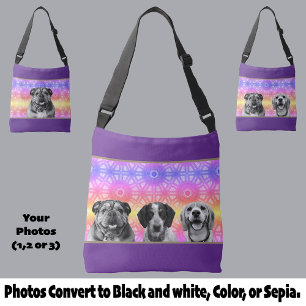Regenboogpatroon Zwart-wit-hond Foto('s) Crossbody Tas
