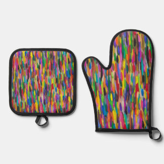 Regenboogpenseelstreken Ovenwant & Pannenlap Set