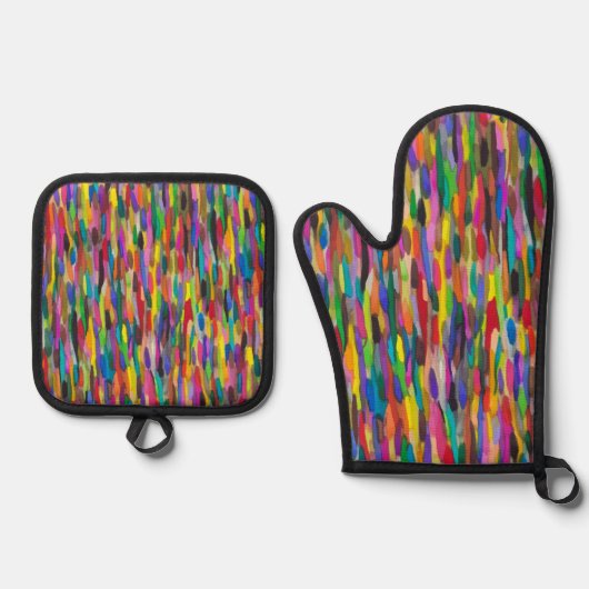 Regenboogpenseelstreken Ovenwant & Pannenlap Set (Voorkant)