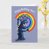 Regenboogpersonage schattige verjaardag kaart (Gele Bloem)