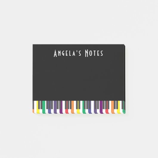 Regenboogpianotoetsen op zwart post-it® notes (Voorkant)