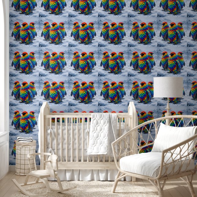 Regenboogpinguïns, luxe kunstbehang behang (Kinderen)