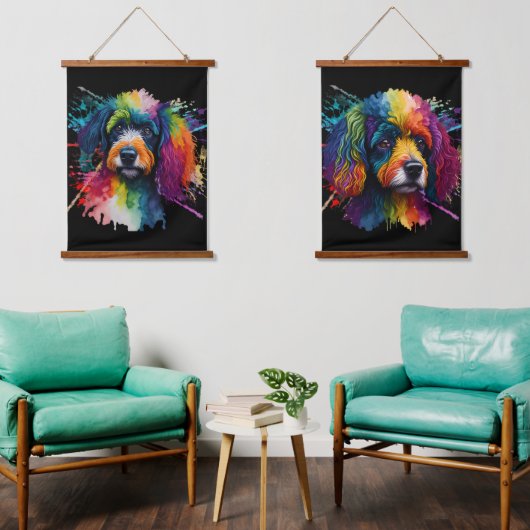 Regenboogpoedel Aquarel Hangend Wandkleed (Woonkamer)