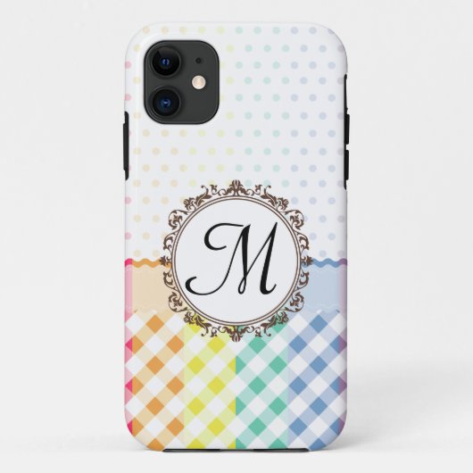 Regenboogpokadots, cheques en strips met monogram Case-Mate iPhone case (Achterkant)